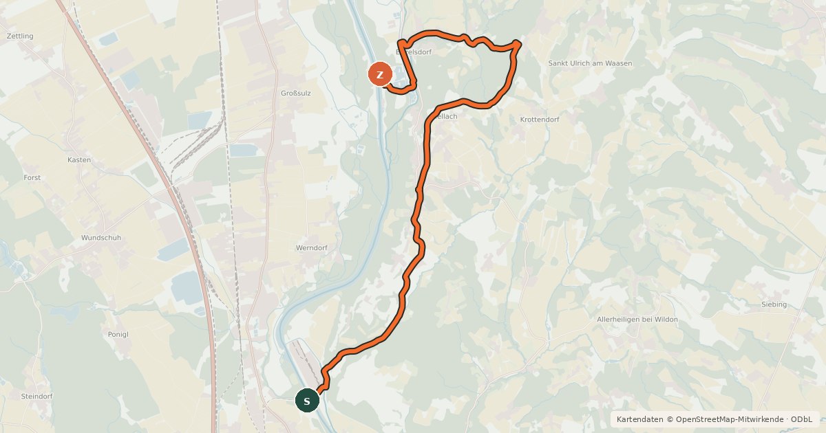 Kartenübersicht der Radroute Mellachbergtour