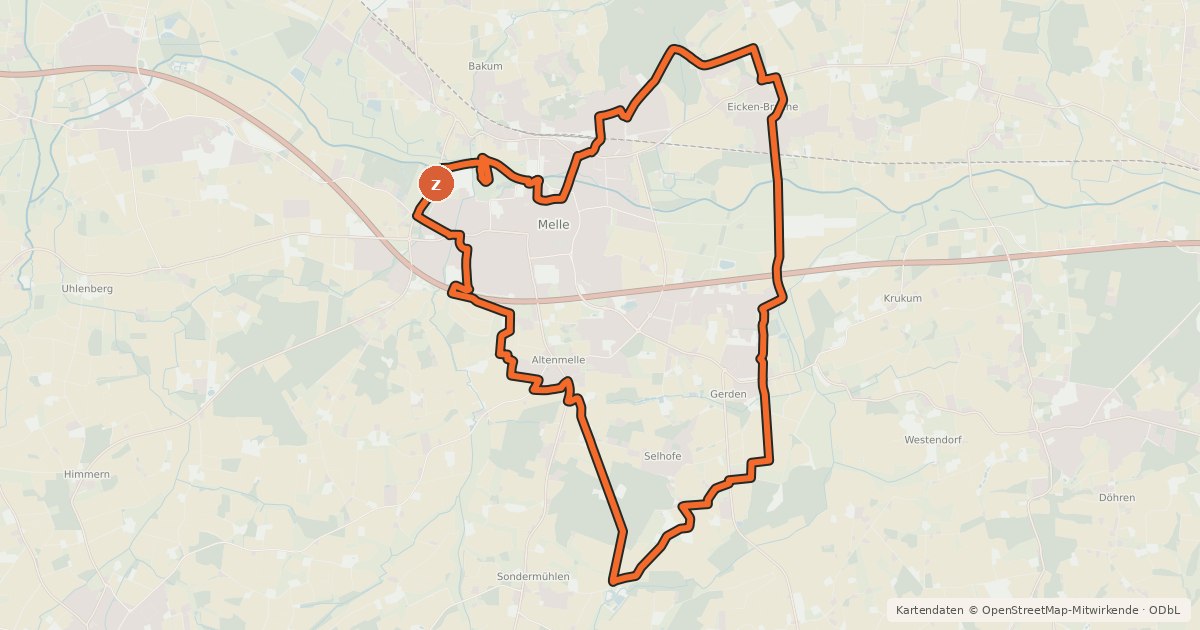 Kartenübersicht der Radroute Melle 1 - Rundweg Melle Mitte