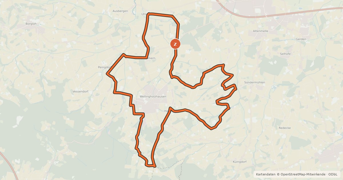 Kartenübersicht der Radroute Melle 5 - Rundweg Wellingholzhausen