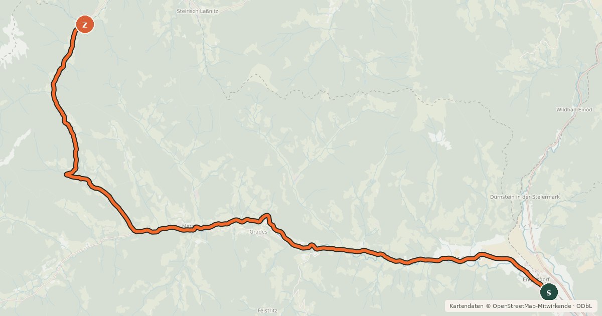 Kartenübersicht der Radroute Metnitzer Radweg