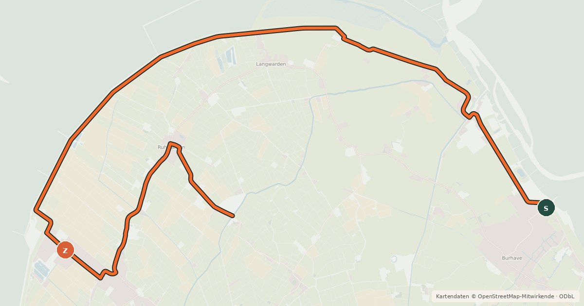 Kartenübersicht der Radroute Milch-Ku(h)l-Tour Butjadingen
