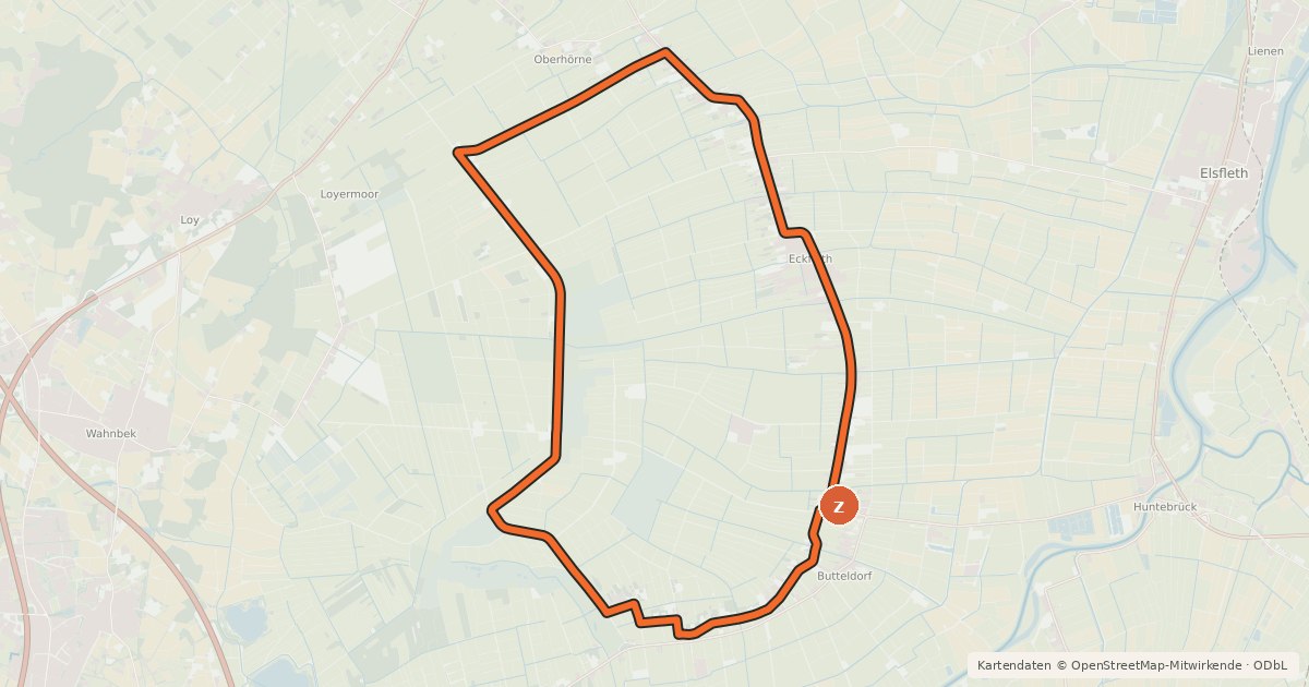 Kartenübersicht der Radroute Milch-Ku(h)l-Tour Elsfleth