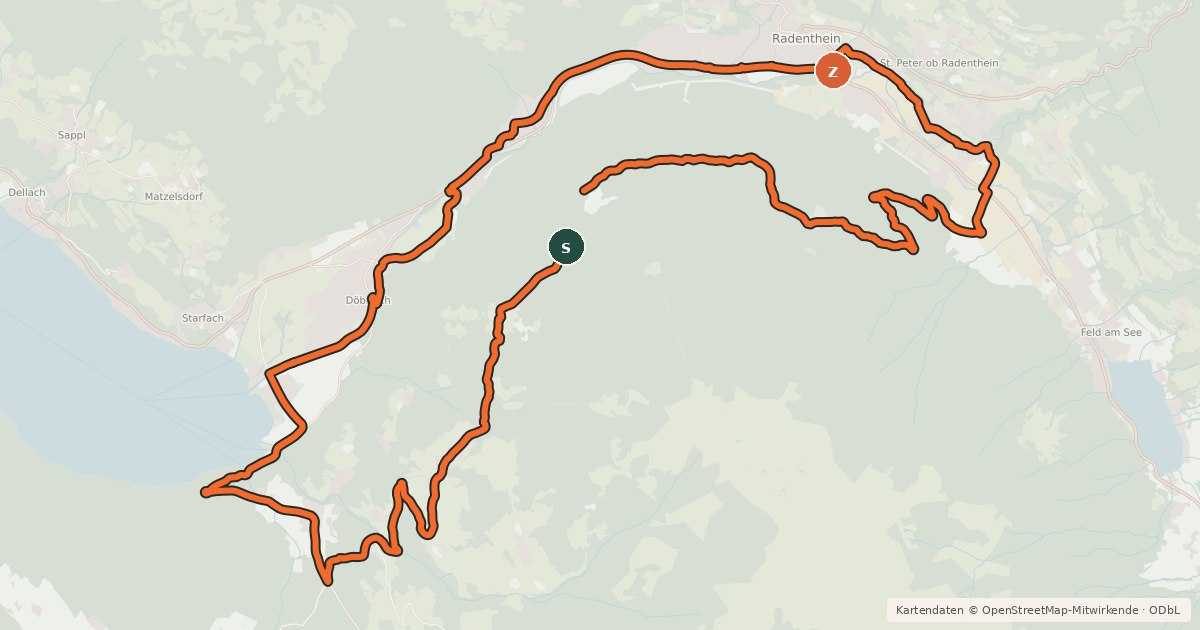 Kartenübersicht der Radroute Millstättersee-Runde