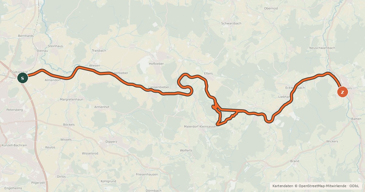 Kartenübersicht der Radroute Milseburgradweg
