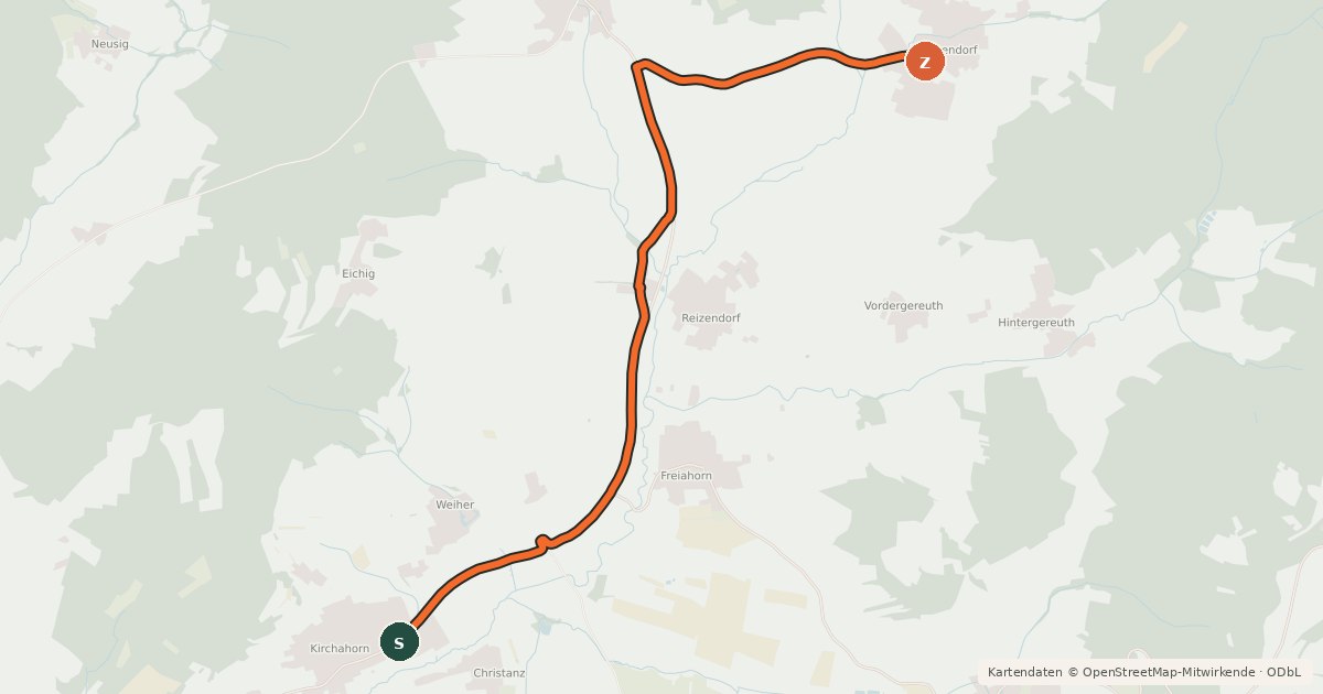 Kartenübersicht der Radroute Mistelgau-Ahorntal