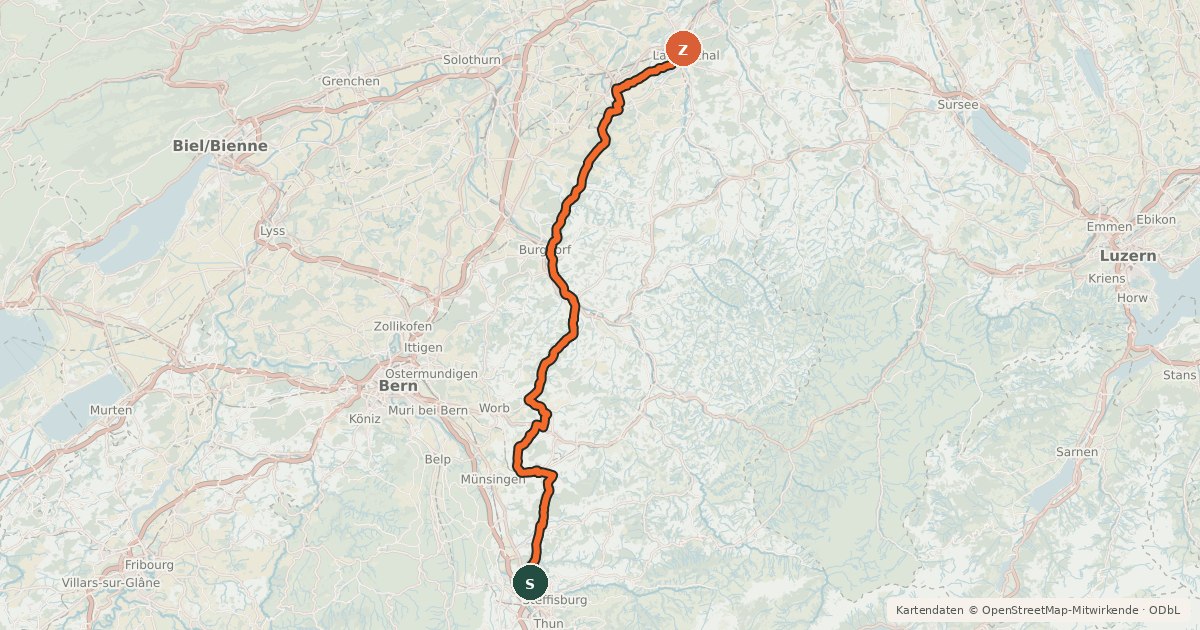 Kartenübersicht der Radroute Mittelländer Hügelroute
