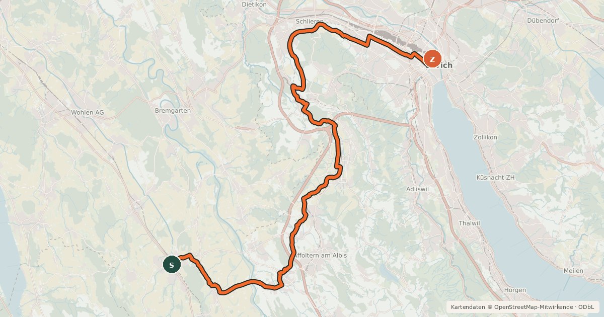 Kartenübersicht der Radroute Mittelländer Hügelroute
