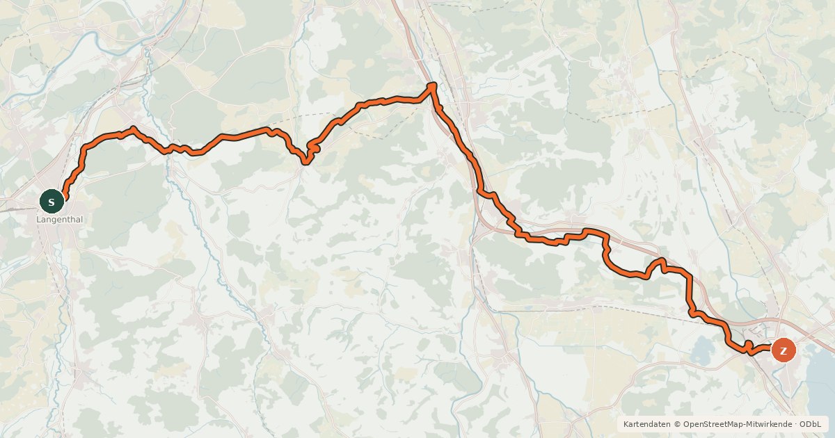 Kartenübersicht der Radroute Mittelländer Hügelroute