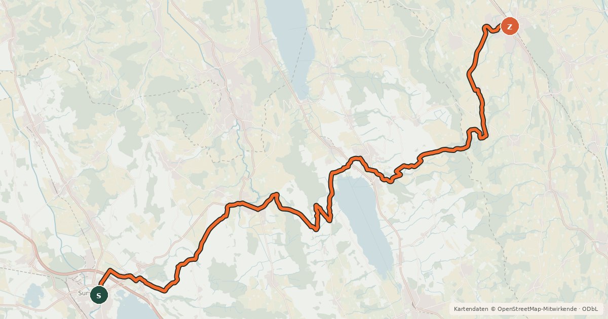 Kartenübersicht der Radroute Mittelländer Hügelroute