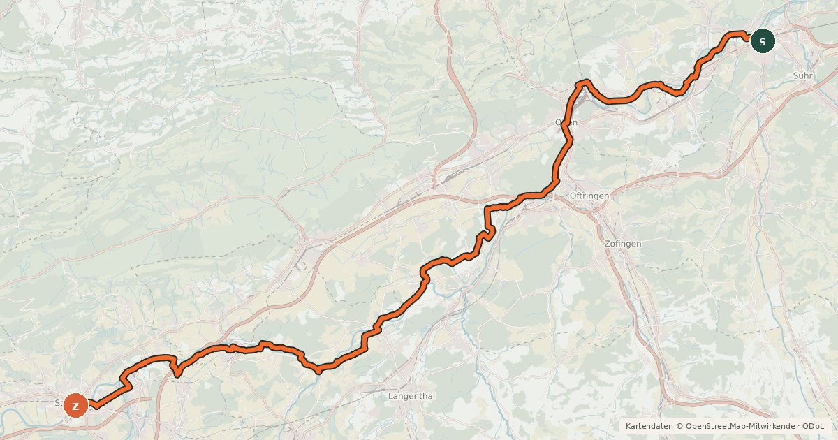 Kartenübersicht der Radroute Mittelland-Route