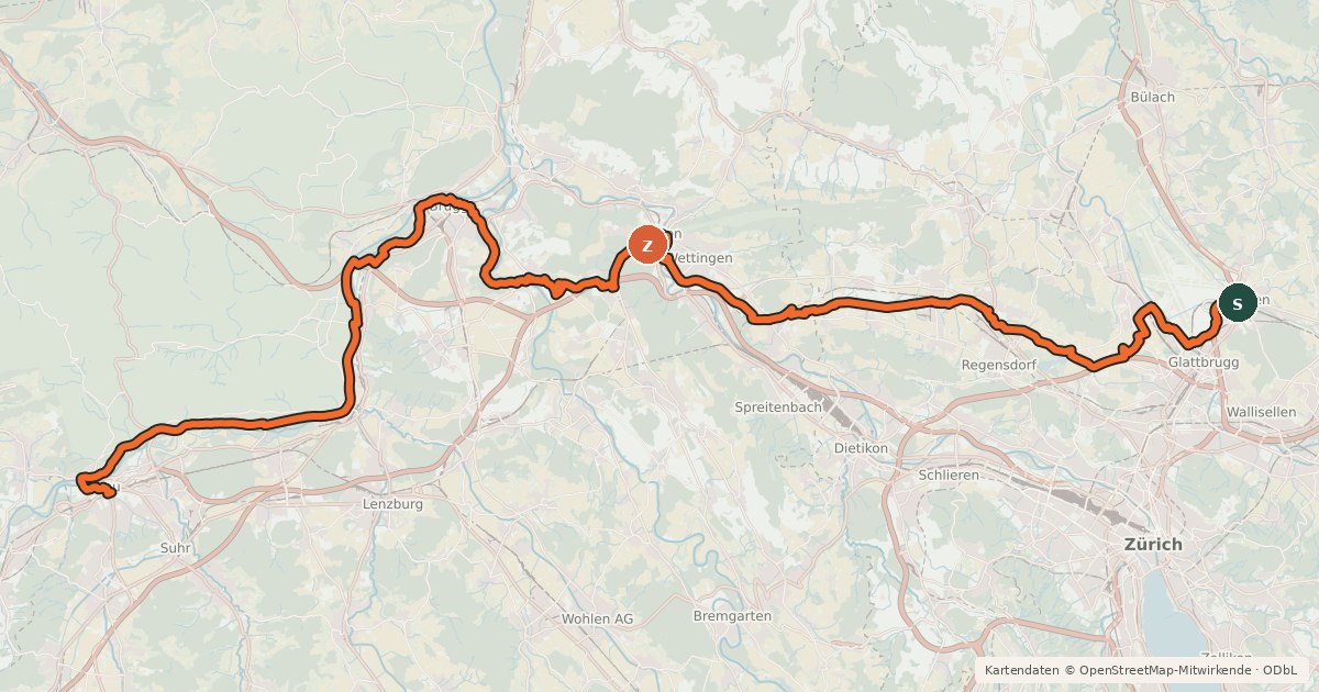 Kartenübersicht der Radroute Mittelland-Route