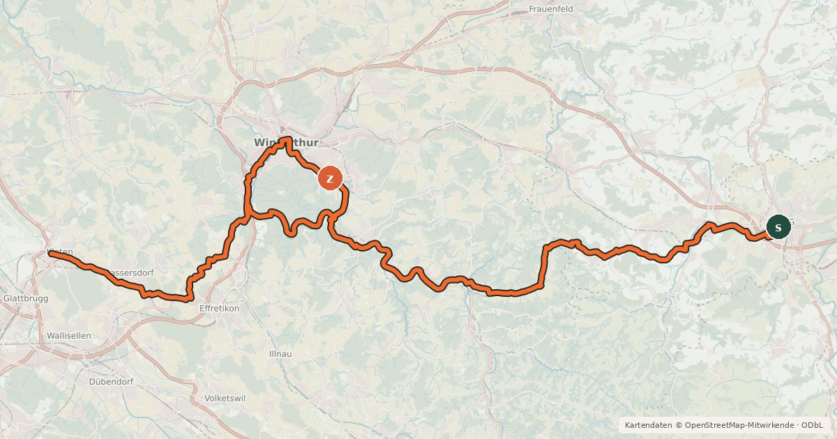 Kartenübersicht der Radroute Mittelland-Route