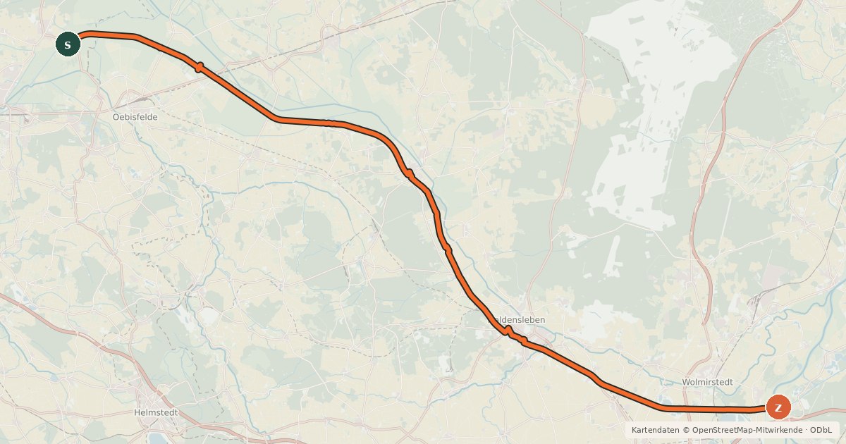 Kartenübersicht der Radroute Mittellandkanal Süd Abzweig Rühen (08) - Mittellandkanal östlich Elbe (55)