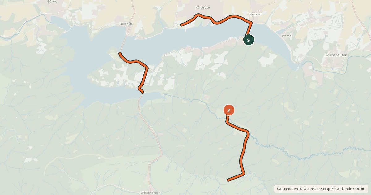 Kartenübersicht der Radroute Möhnesee Rundtour 6