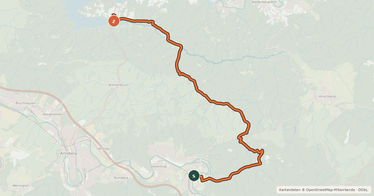 Kartenübersicht der Radroute Möhnesee-Tour