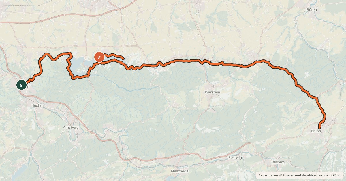 Kartenübersicht der Radroute Möhnetalradweg