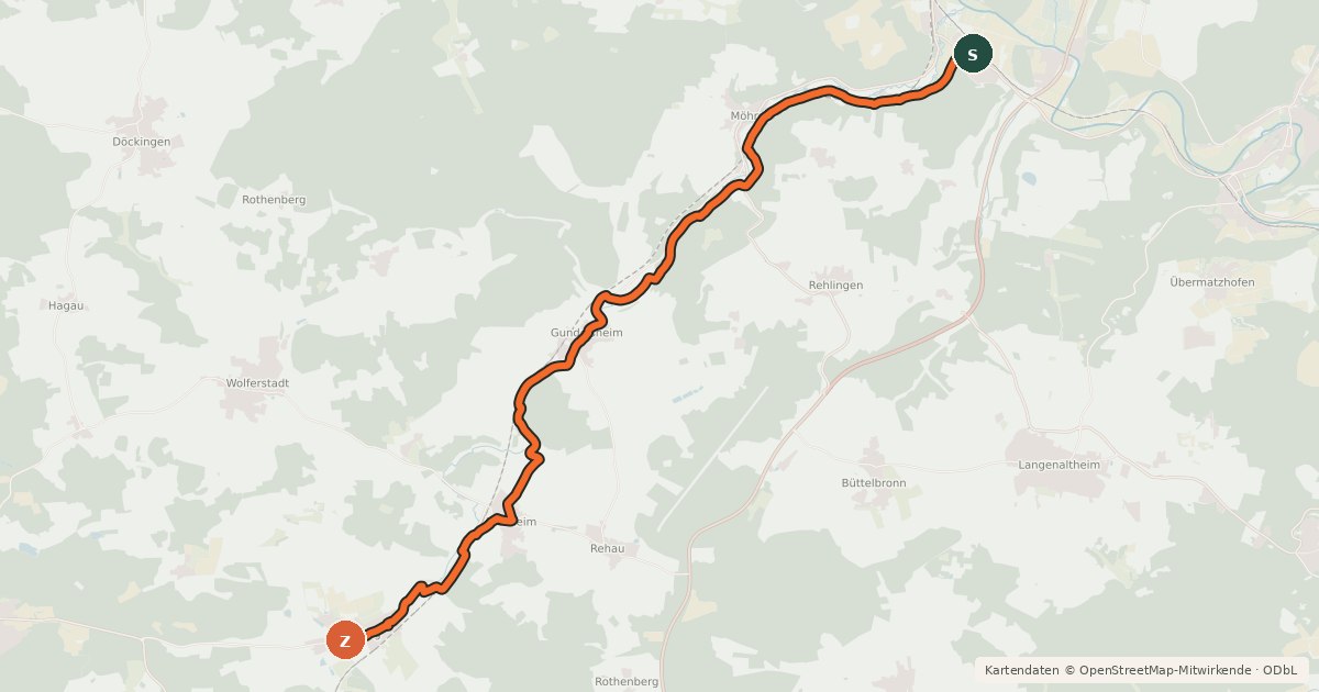 Kartenübersicht der Radroute Möhrenbachweg