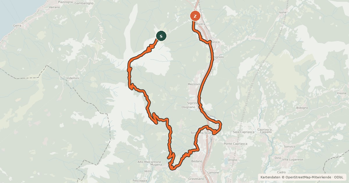 Kartenübersicht der Radroute Monte Tamaro Bike