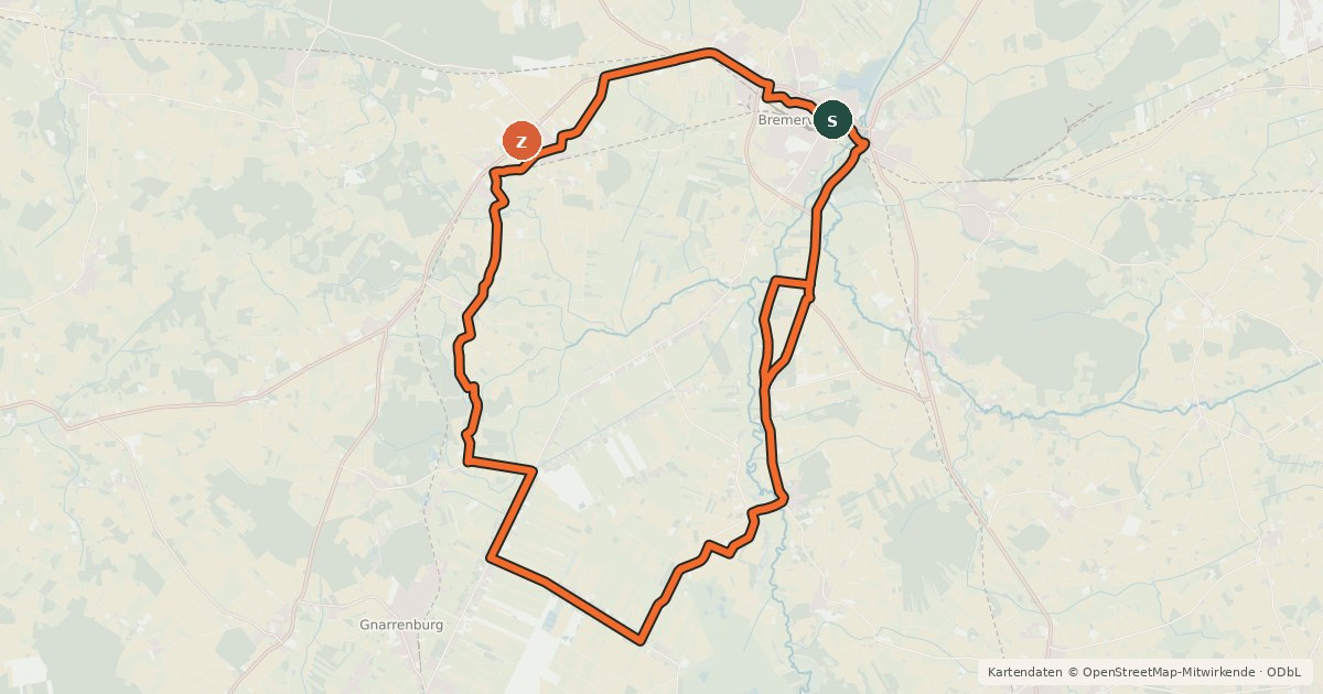 Kartenübersicht der Radroute Moorteufel-Route