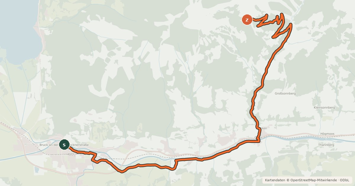 Kartenübersicht der Radroute Moosalm