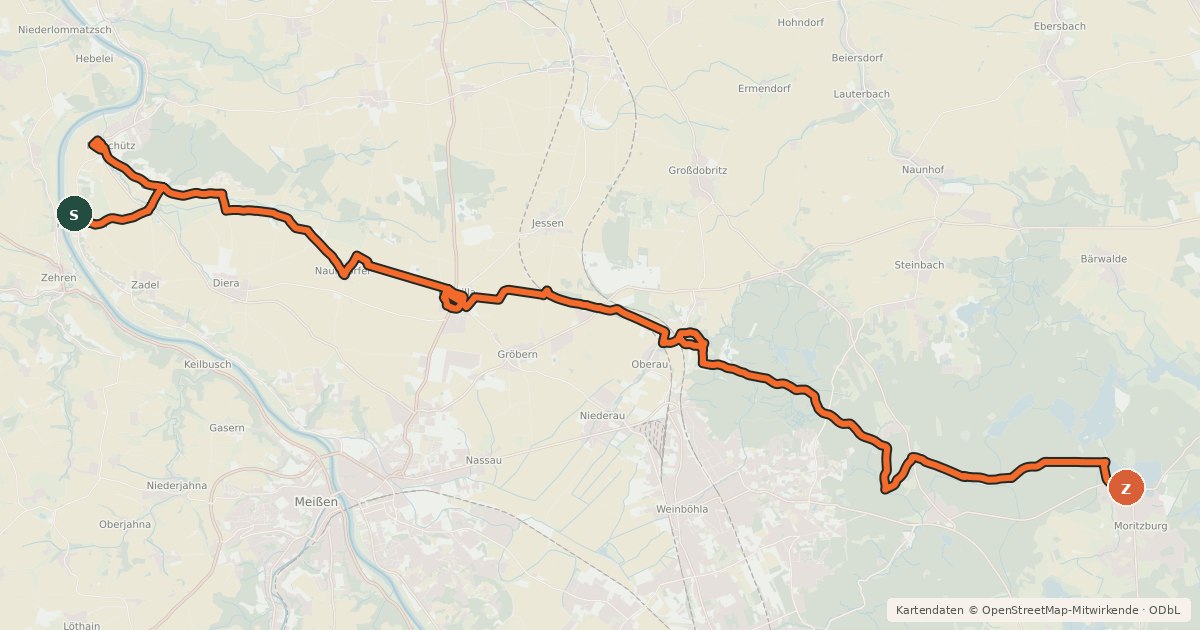 Kartenübersicht der Radroute Moritzburger Weg