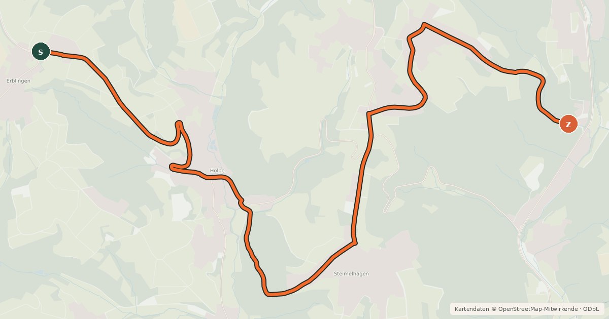 Kartenübersicht der Radroute Morsbach (04) - Morsbach (08)