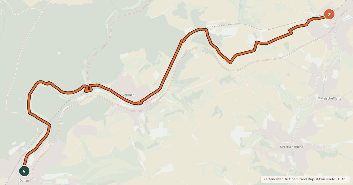 Kartenübersicht der Radroute Mosbach-Schefflenz
