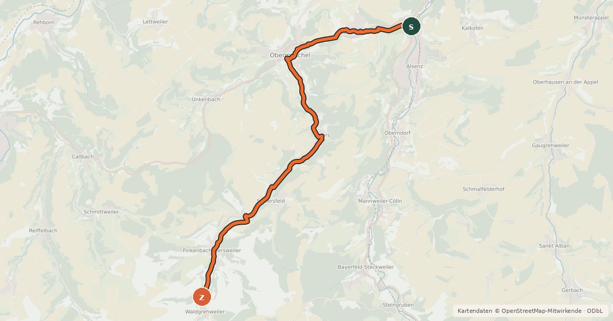 Kartenübersicht der Radroute Moscheltal-Radweg