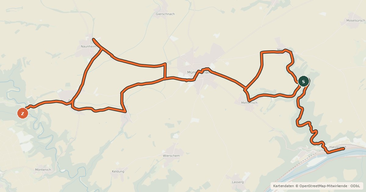 Kartenübersicht der Radroute Mosel-Maifeld-Radroute