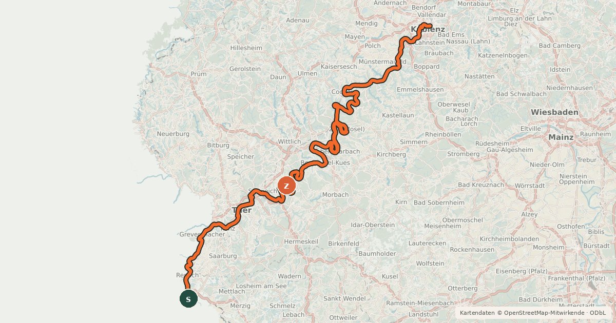 Kartenübersicht der Radroute Mosel-Radweg