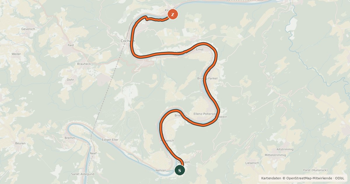 Kartenübersicht der Radroute Moselradweg (rechts)