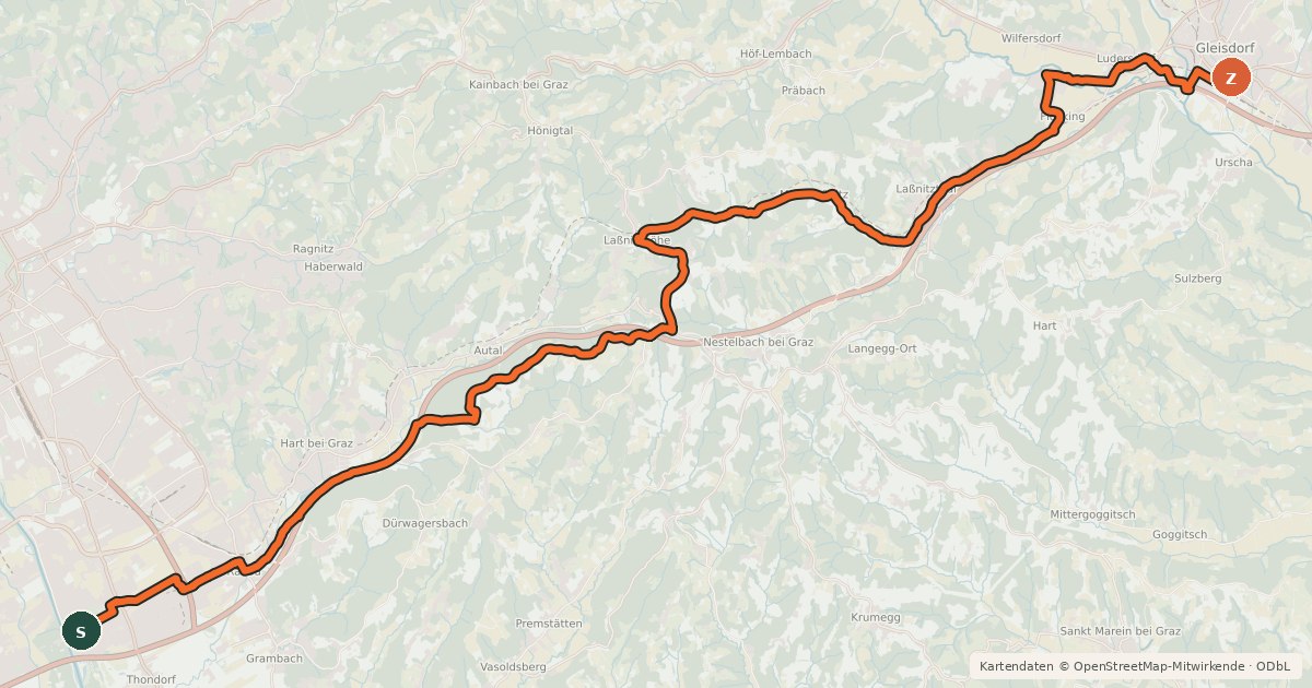 Kartenübersicht der Radroute Mostwärtsradweg