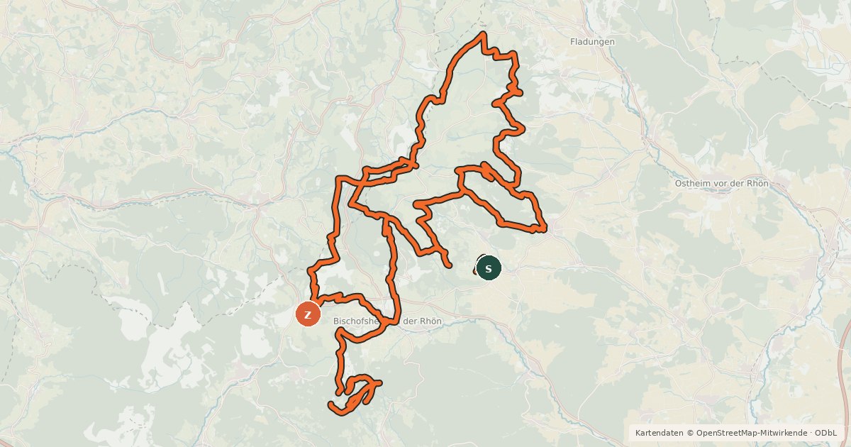 Kartenübersicht der Radroute Mountainbikenetz Rhön