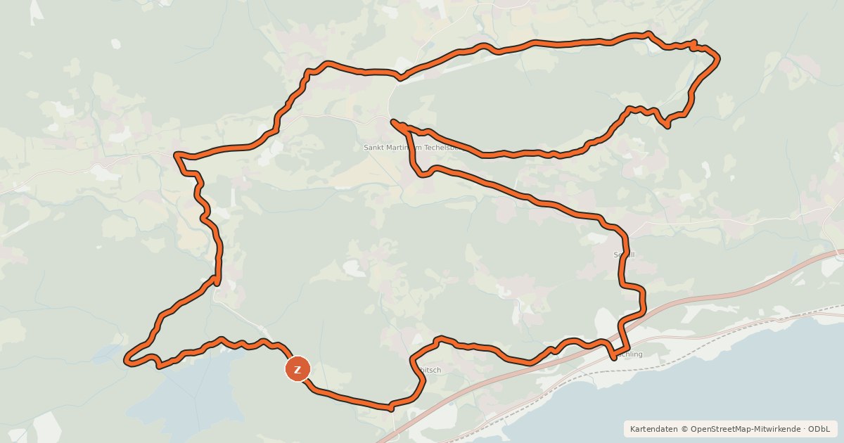 Kartenübersicht der Radroute Mountainbikestrecke Techelsberg