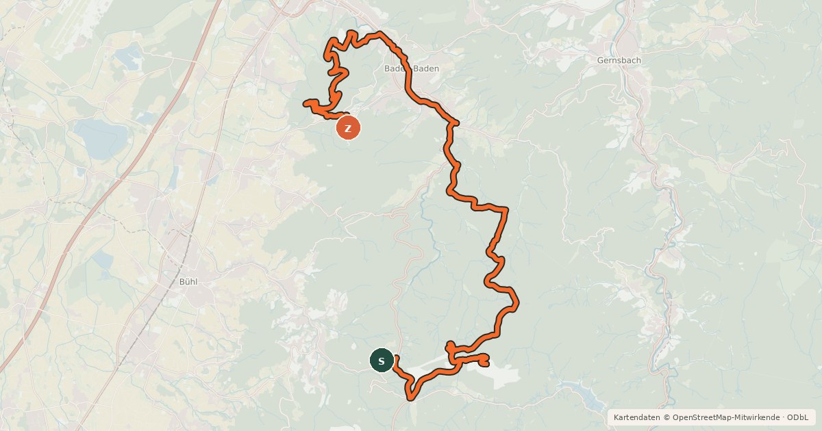 Kartenübersicht der Radroute MTB Baden-Badener Gipfel-Tour