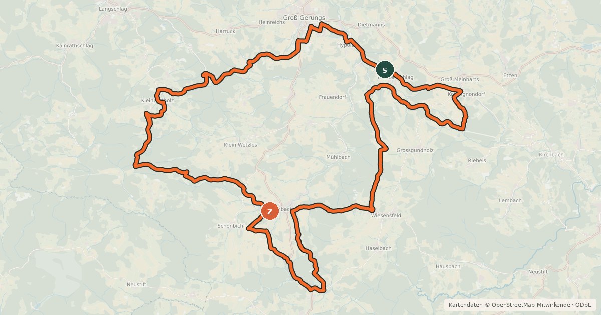 Kartenübersicht der Radroute MTB Bergland-Strecke