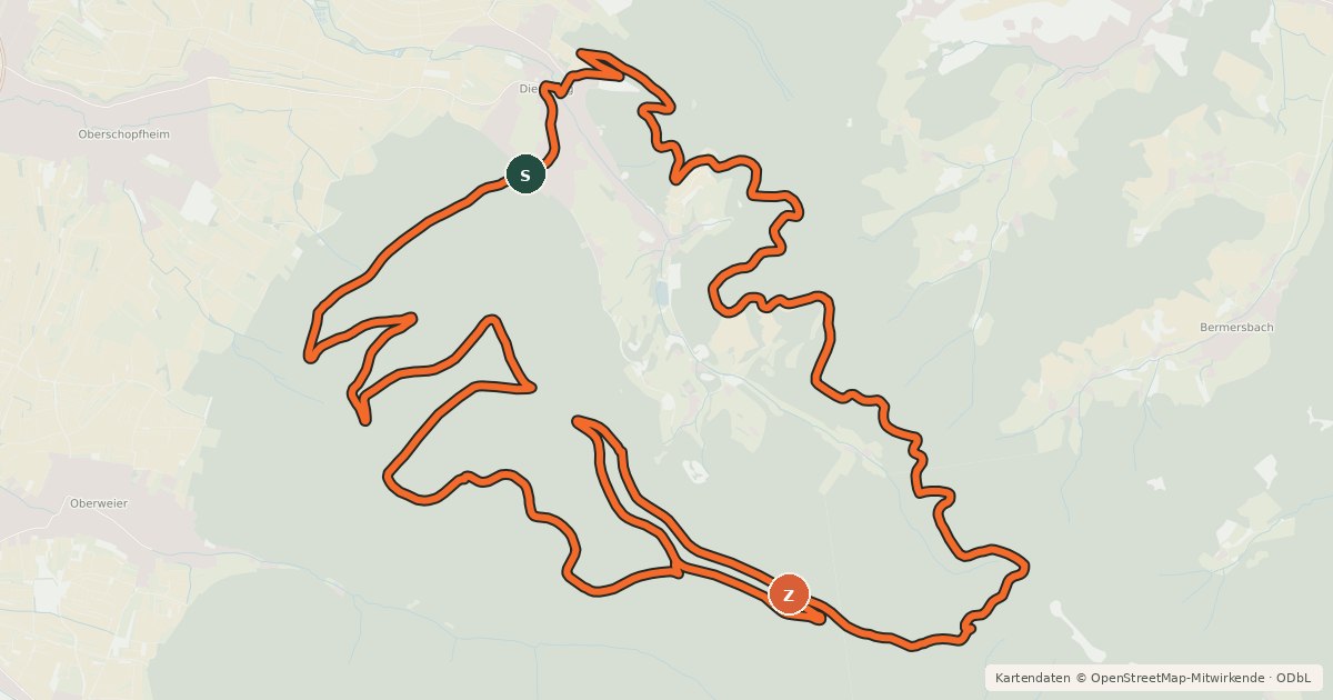 Kartenübersicht der Radroute MTB Diersburger Tal-Tour