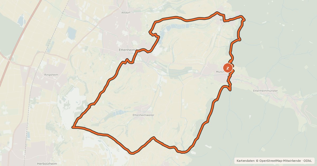 Kartenübersicht der Radroute MTB Ettenheimer Panorama-Tour