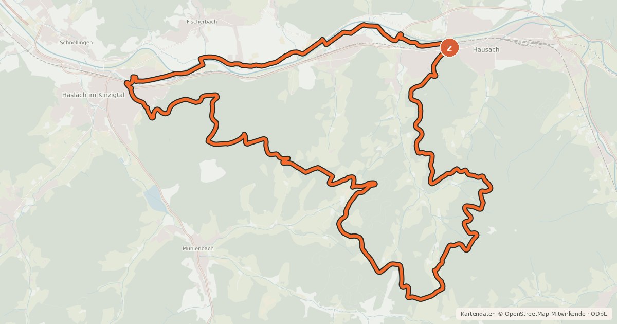 Kartenübersicht der Radroute MTB Hausacher Südtour