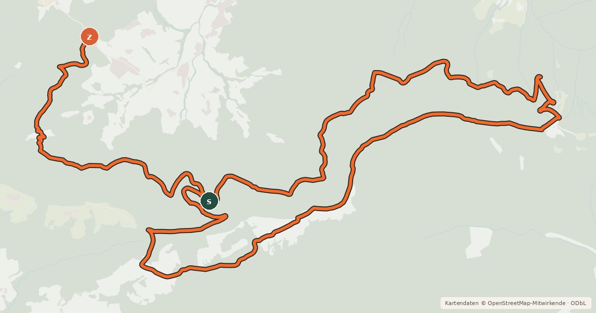 Kartenübersicht der Radroute MTB Hongar-Alpenberg-Gahberg von Norden