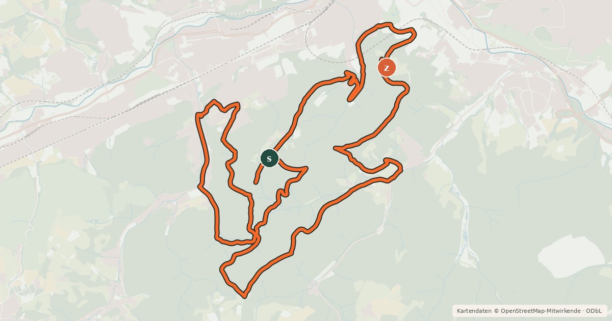 Kartenübersicht der Radroute MTB in Hagen Route 2 (rot)