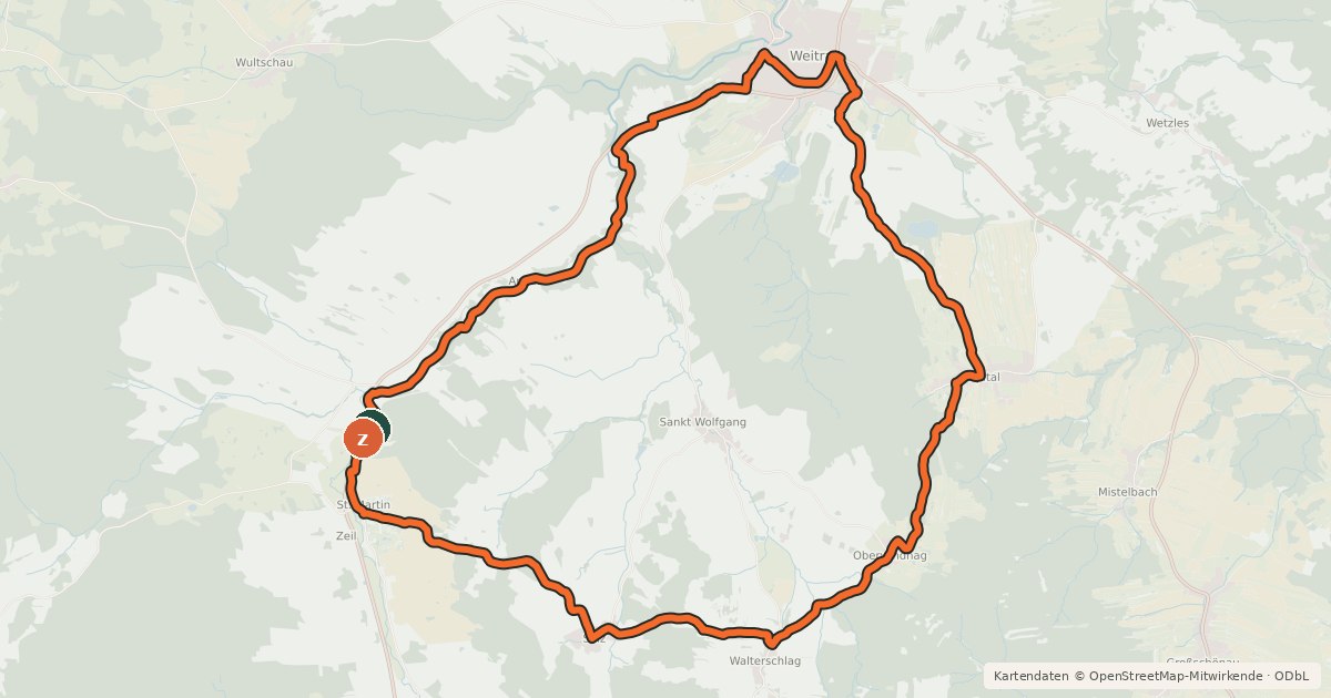 Kartenübersicht der Radroute MTB Kuenringer-Strecke