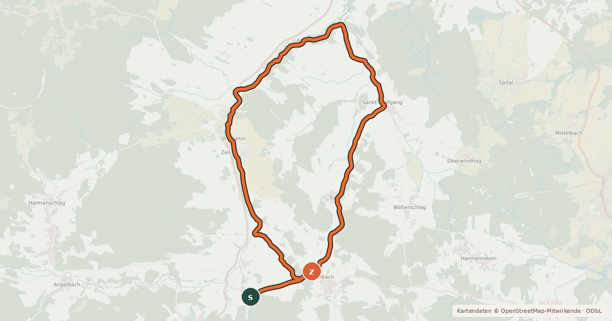Kartenübersicht der Radroute MTB Reitgaben-Strecke