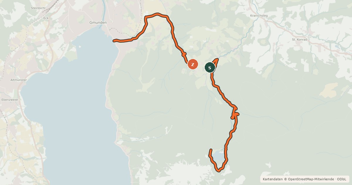 Kartenübersicht der Radroute MTB route Gmunden - Laudachsee via Äußere Laudach