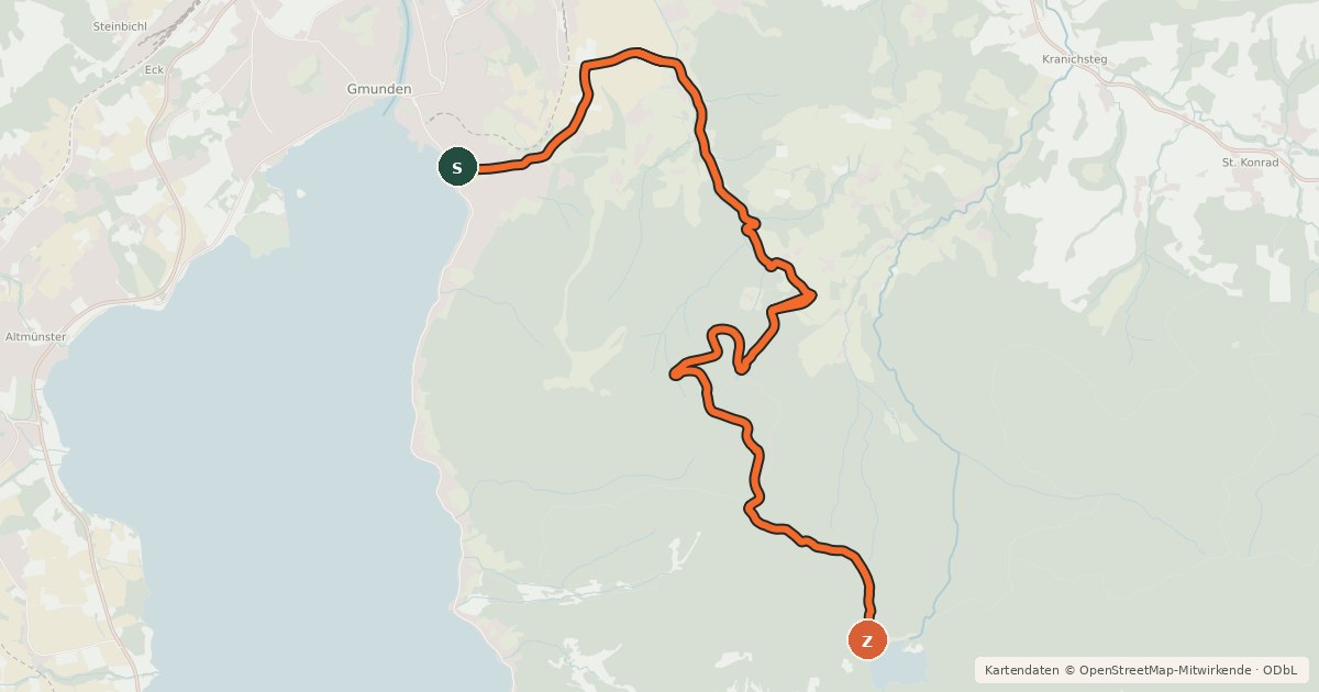 Kartenübersicht der Radroute MTB route Gmunden - Laudachsee via Franzl im Holz