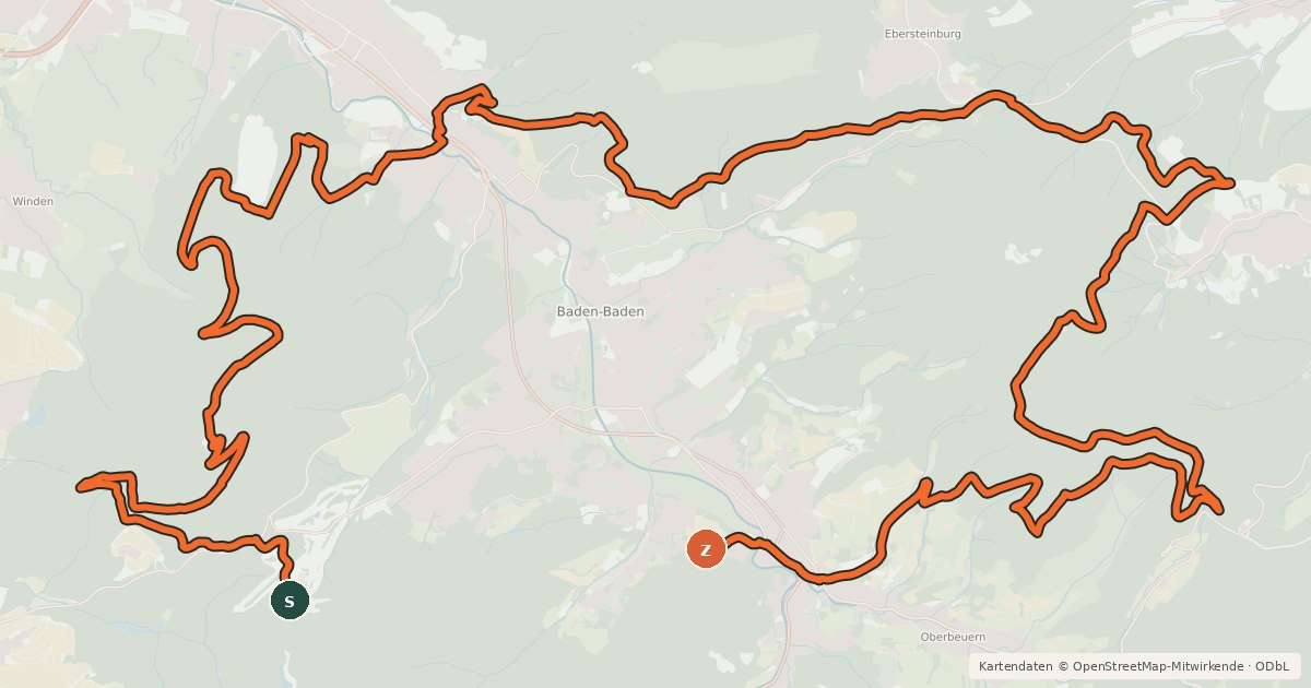 Kartenübersicht der Radroute MTB Rund um Baden-Baden