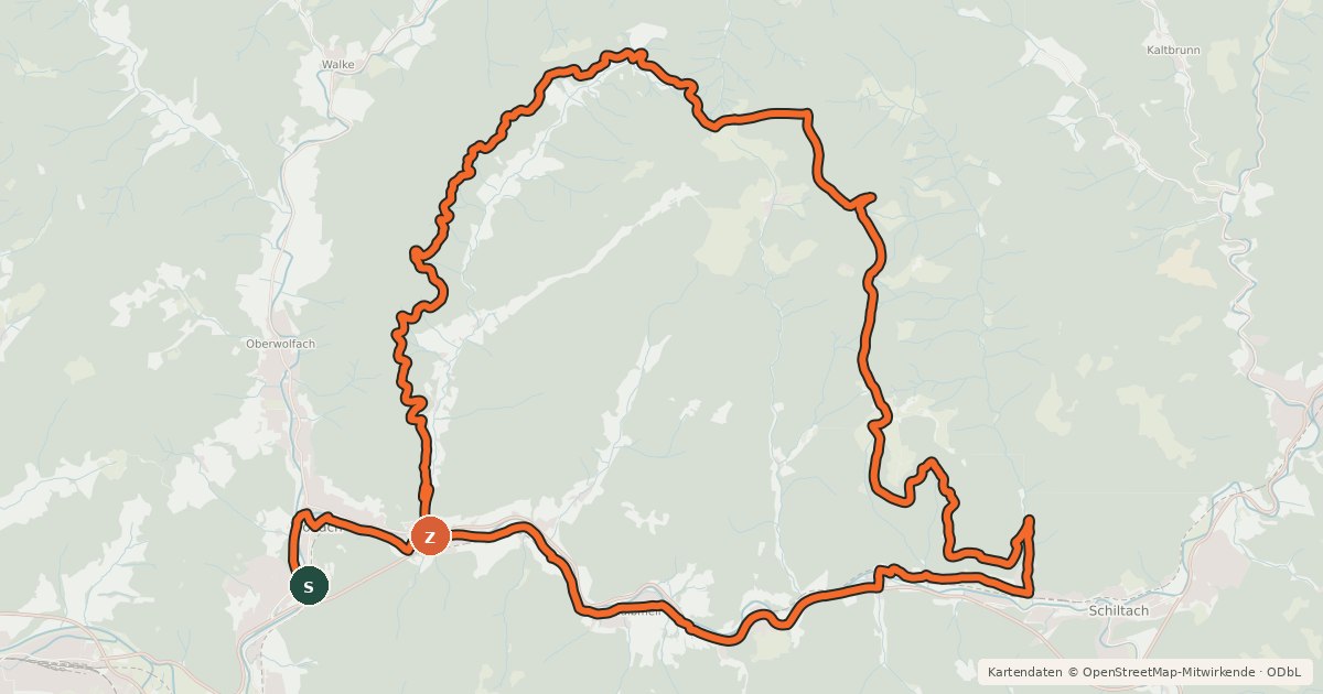Kartenübersicht der Radroute MTB Rund um das Kinzigtal
