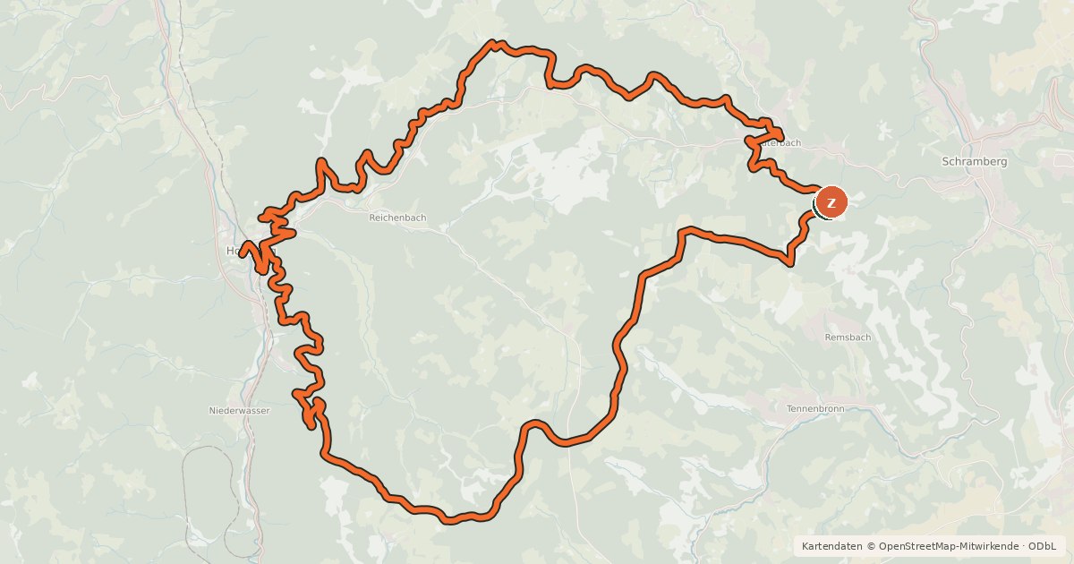 Kartenübersicht der Radroute MTB Rund um Reichenbach