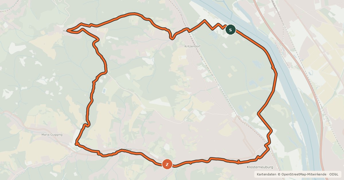 Kartenübersicht der Radroute MTB Runde Kritzendorf
