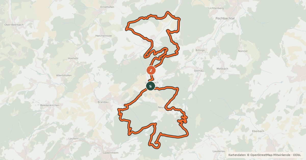 Kartenübersicht der Radroute Mtb-rundstreckeModautalMo1